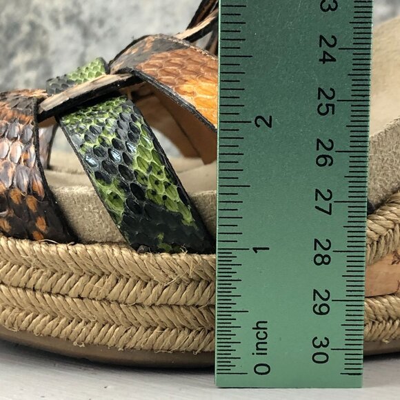 Earthies Women's Size 8.5B Corsica Green Leather Open Toe Espadrille Wedges - Picture 9 of 16